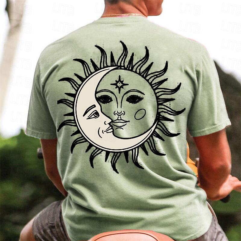 Men's Graphic Moon Sun T Shirt Short Sleeve T shirt 3D Print Crew Neck Shirt Daily Designer Casual Sports Outdoor Holiday Going out Blue Green Khaki Spring & Summer Clothing Apparel S M L XL 2XL 3XL
