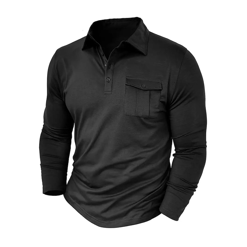 Men's Polo Shirt Button Up Polos Casual Sports Lapel Long Sleeve Fashion Basic Plain Button Pocket Spring &  Fall Regular Fit Black White Army Green Red Navy Blue Dark Green Polo Shirt4