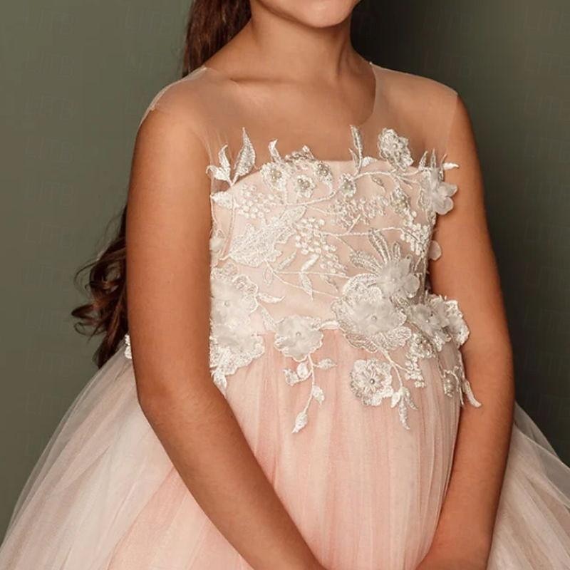 Kids Girls' Party Dress Solid Color Sleeveless Performance Wedding Party Mesh Princess Sweet Mesh Mid-Calf Sheath Dress Tulle Dress Summer Spring Fall kids Pink3