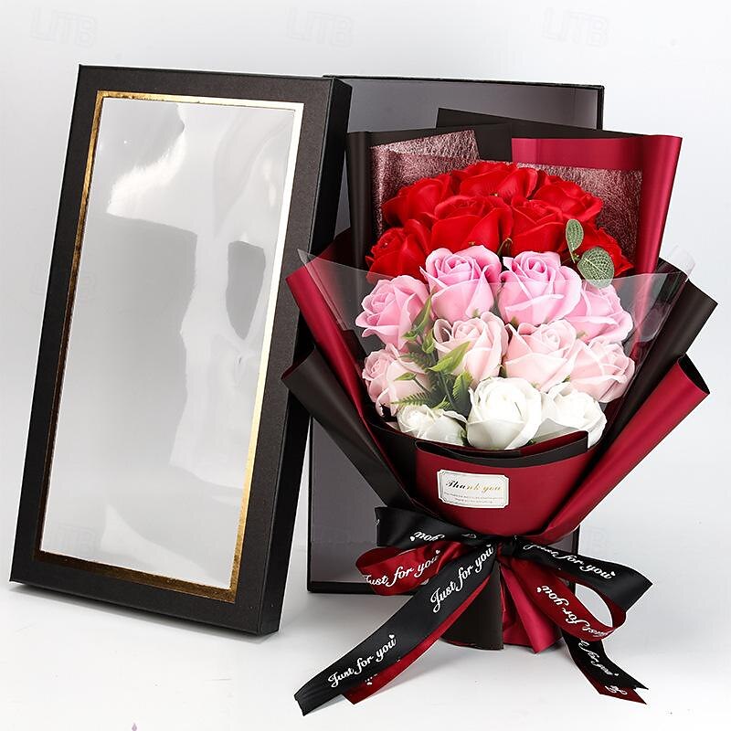 Women's Day Gifts 18 Rose Soap Bouquet Gift Box Qixi Valentine's Day Gift Fake Flowers Women's Day Mother's Day Gifts for Girls Mother's Day Gifts for MoM3