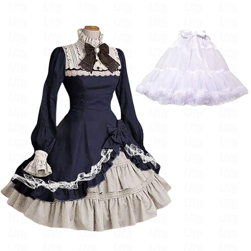 Retro Vintage Gothic Lolita Rococo Dress Petticoat Hoop Skirt Under Skirt Trumpet Sleeve Movie / TV Theme Costumes Lace Bow Fancy Dress Women's Girls' Party Masquerade Party & Evening Adults' Dress