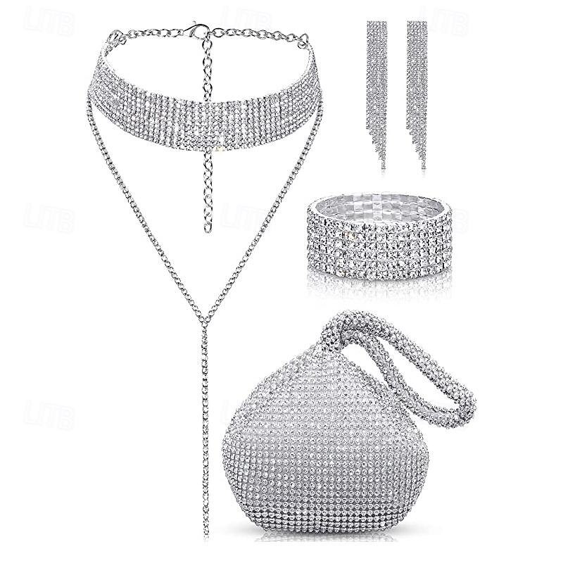 Bride Diamond Landmine Dinner Bag Full of Diamond Claw Chains Tassel Bracelets Earrings Necklaces Four Piece Jewelry Set2
