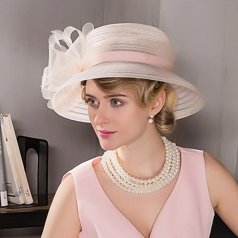 Fascinators Kentucky Derby Hat Fiber Bowler / Cloche Hat Bucket Hat Floppy Hat Wedding Tea Party Elegant Wedding With Feather Bowknot Headpiece Headwear4