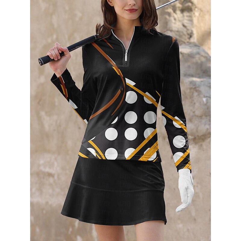 Women's Golf Polo Shirt Black Pink Blue Long Sleeve Sun Protection Top Polka Dot Fall Winter Ladies Golf Attire Clothes Outfits Wear Apparel