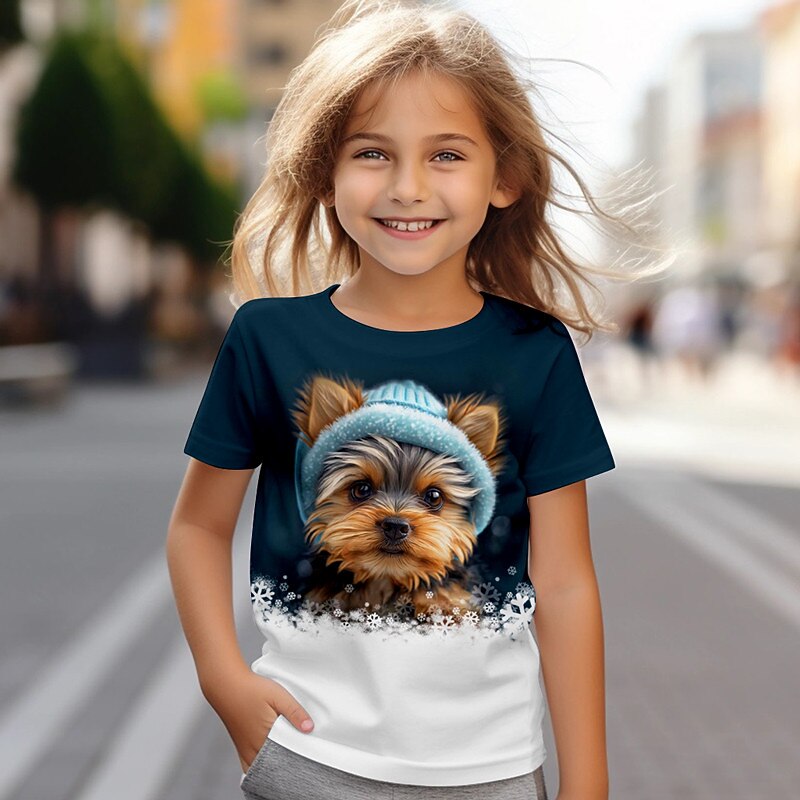 Girls' 3D Dog Tee Shirts Short Sleeve 3D Print Summer Active Fashion Cute Kids 3-12 Years Crew Neck Outdoor Casual Daily Regular Fit3