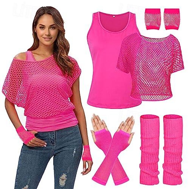 Retro Vintage Disco 1980s Outfits Off Shoulder T-Shirt Fishnet Disco Fancy Dress Women's Halloween Carnival Masquerade Party / Evening Pride Parade Pride Month Adults' Costume3