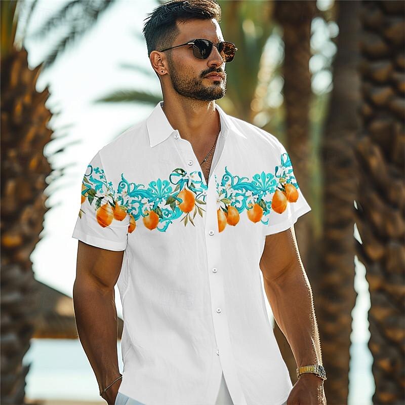 Men's Lemon Shirt Summer Hawaiian Shirt Aloha Shirt Short Sleeve Shirt Turndown Vacation Hawaiian Outdoor Vacation Hawaiian Yellow Blue Orange S M L4