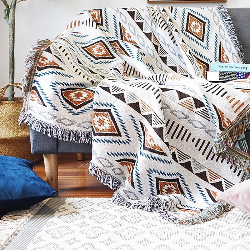 Plaid Blankets Knitted Sofa Cover Full Blanket Striped Room Bedside Blanket for Home Rugs Camping Picnic Blanket Boho Decorative