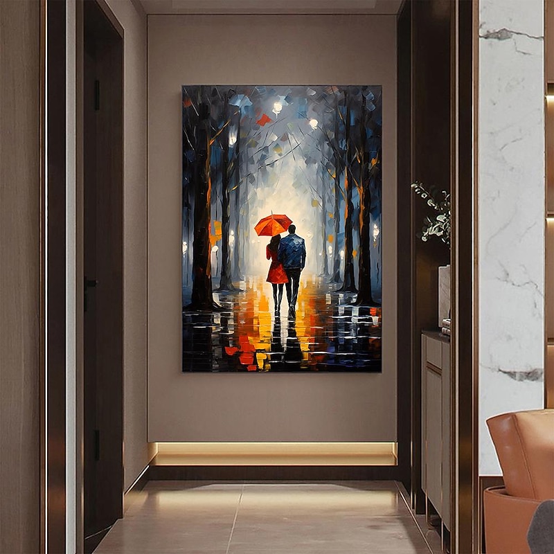 Hand Painted Abstract Romantic Couple Oil Painting on Canvas Large Wall Art Street Art Forest painting Decor Painting for Living Room Home Decoration ready to hang or canvas3