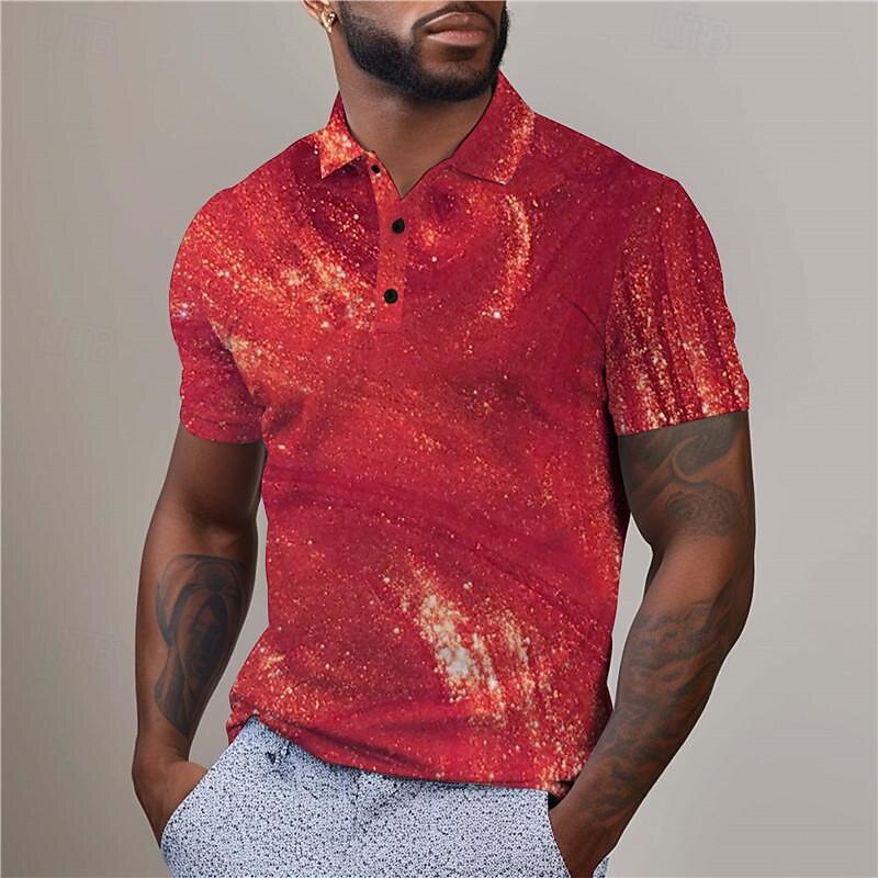 Men's Graphic Golf Shirt Short Sleeve Polo Shirts Collared Shirts Casual Vacation Wear Rave Wear Party Outfits 3D Print Buttons Summer Red Purple Gold4