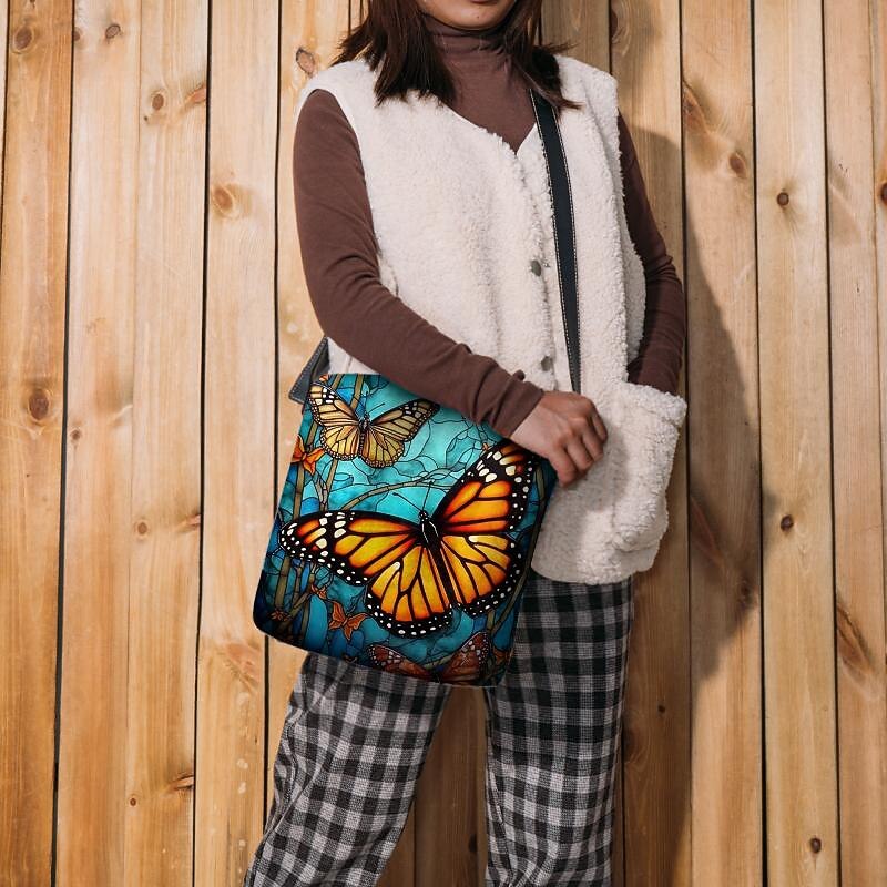 Women's Crossbody Bag Shoulder Bag Fluffy Bag Polyester Shopping Daily Holiday Print Large Capacity Lightweight Durable Butterfly Yellow Red Blue2