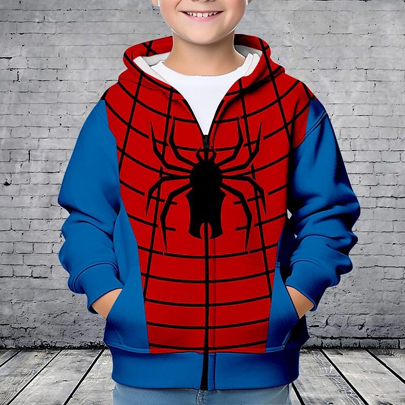 Boys 3D Spider Hoodie Coat Outerwear Long Sleeve Fall Winter Active Streetwear Cool Kids 3-12 Years Zip Street Daily Regular Fit3