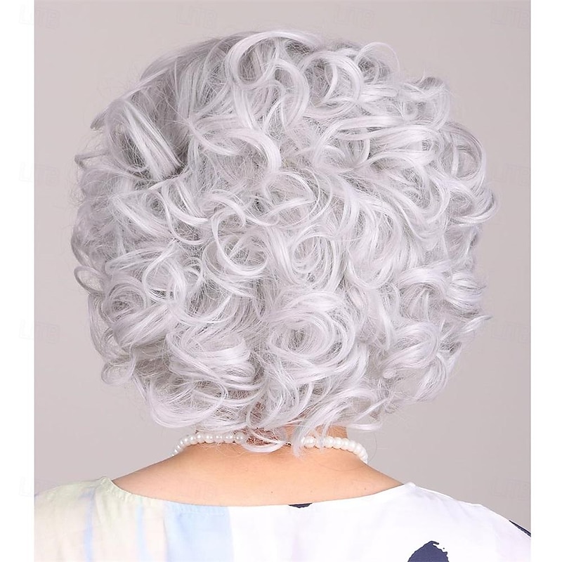 ColorGround Old Lady Granny Silver White Curly Wig 100 Days of School3