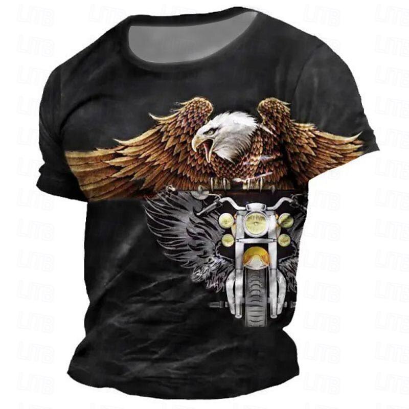 Men's Graphic Eagle Motorcycle T Shirt Short Sleeve T shirt 3D Print Crew Neck Shirt Retro Vintage Casual Street Style Sports Outdoor Holiday Going out Black Blue Khaki Spring & Summer Clothing