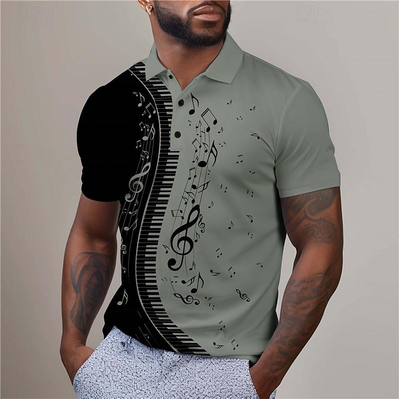 Music Festival Men's Music Golf Shirt Short Sleeve Polo Shirts Collared Shirts Casual Vacation Wear Festival Wear Party Outfits Buttons 3D Print Summer White Blue Purple2