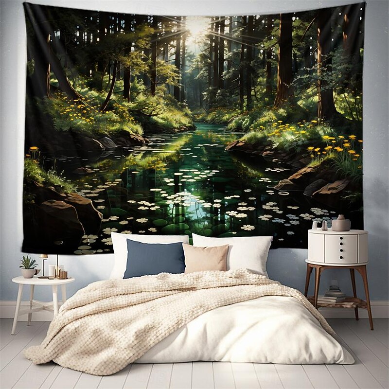 Forest Lake Hanging Tapestry Wall Art Large Tapestry Mural Decor Photograph Backdrop Blanket Curtain Home Bedroom Living Room Decoration2