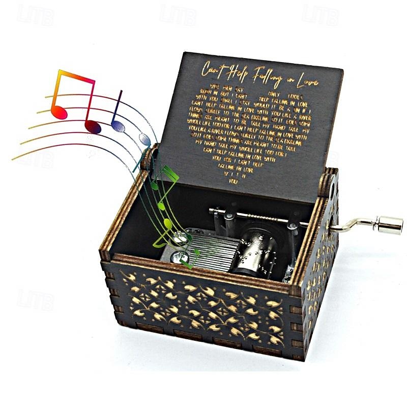 Can't Help Falling in Love Wood Music Box Antique Engraved Musical Boxes Case for Love One Wooden Music Box - Gifts for Lover Boyfriend Girlfriend Husband Wife3