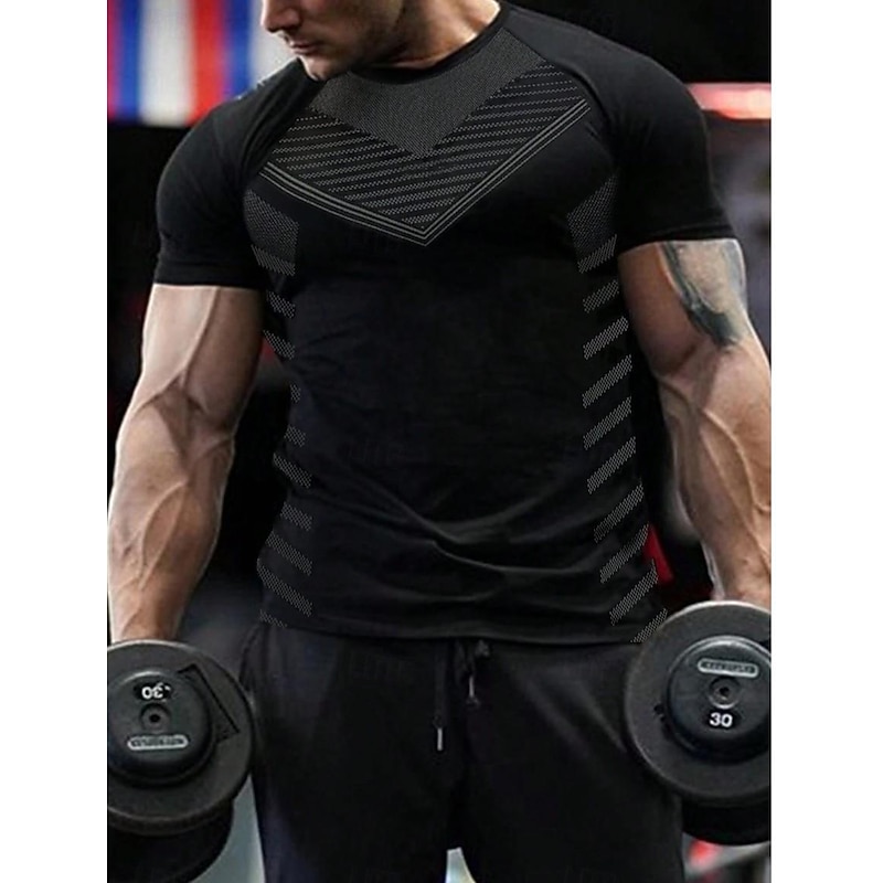 Men's Fitness Tops Sports T-Shirt Crew Neck Short Sleeve Sport Casual Daily Gym Quick dry Breathable Soft Color Block Black Yellow Activewear Polyester Fashion Basic