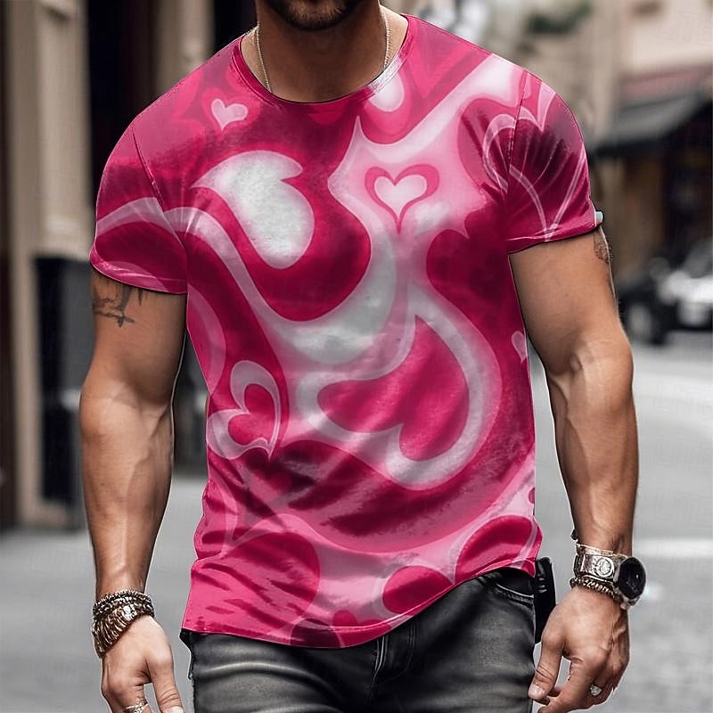 Valentine's Day Men's Heart Graphic T Shirt Short Sleeve T shirt 3D Print Crew Neck Shirt Daily Designer Casual Sports Outdoor Holiday Going out Pink Blue Red Spring & Summer Clothing Apparel S M L2