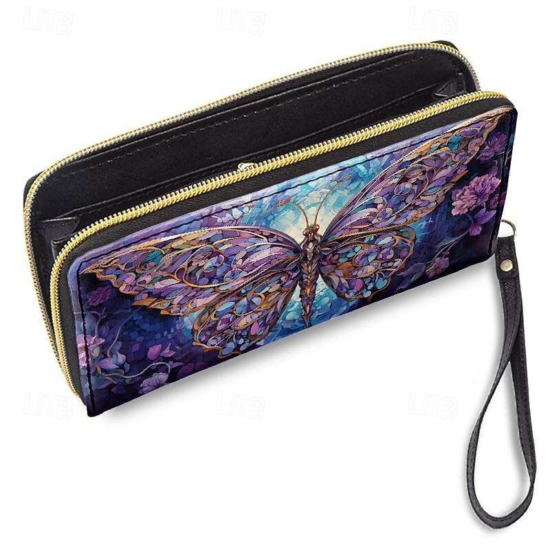Women's Wallet Coin Purse Credit Card Holder Wallet PU Leather Shopping Daily Holiday Zipper Large Capacity Durable Butterfly Red Blue Purple3