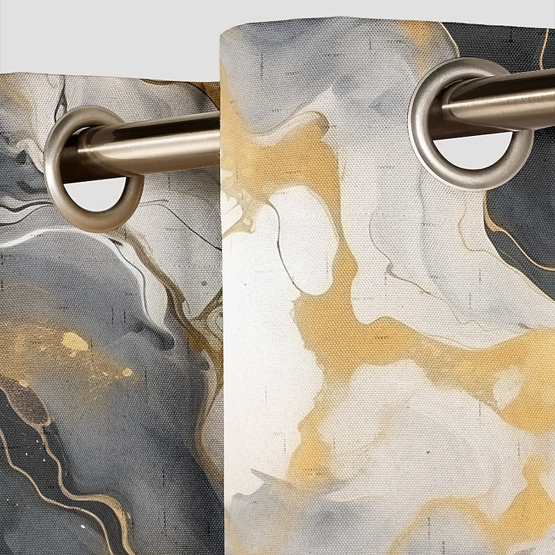 2 Panels Marble Pattern Curtain Drapes 100% Blackout Curtain For Living Room Bedroom Kitchen Window Treatments Thermal Insulated Room Darkening3