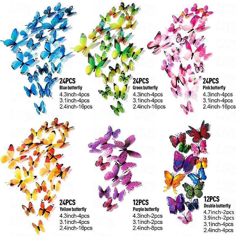 120 PCS 3D Colorful Butterfly Wall Stickers DIY Art Decor Crafts for Party Cosplay Wedding Offices Bedroom Room Glue Sticker Set (Single Wing and Double Wings Multicolor)4