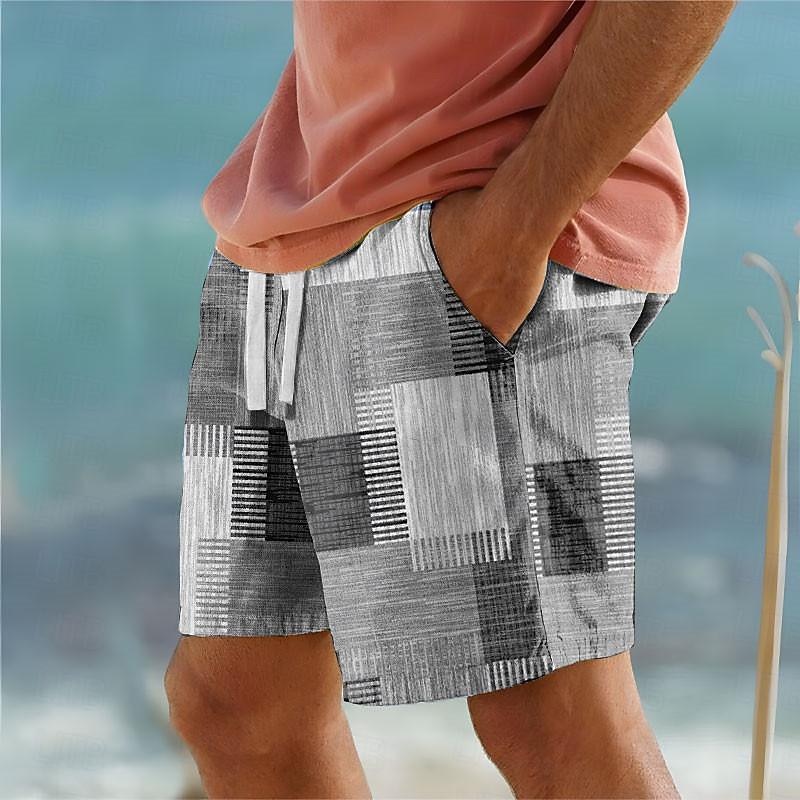 Men's Color Block Patchwork Geometry Swim Trunks Swim Shorts Board Shorts Mid Waist Vacation Hawaiian Holiday Vacation Holiday Beach Drawstring with Mesh lining Elastic Waist Designer Clothing Apparel4