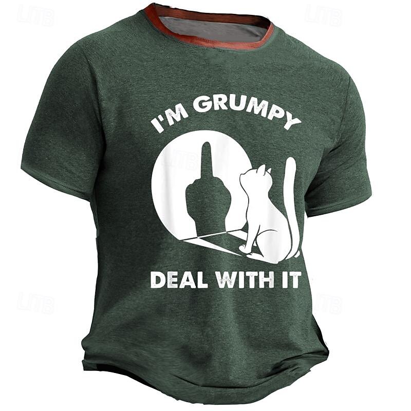 Men's Graphic Animal Cat T Shirt Short Sleeve T shirt 3D Print Crew Neck Shirt Daily Designer Casual Sports Outdoor Holiday Going out Navy Blue Army Green Dark Blue Spring & Summer Clothing Apparel S