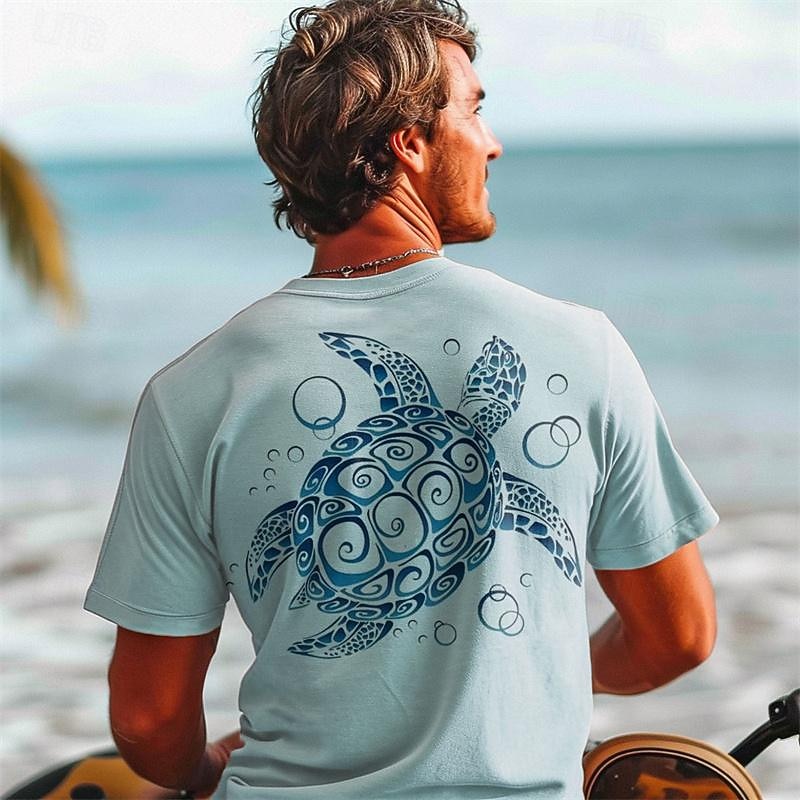 Men's Graphic Animal Turtles T Shirt Short Sleeve T shirt 3D Print Crew Neck Shirt Daily Hawaiian Resort Style Sports Outdoor Holiday Going out White Light Green Pink Spring & Summer Clothing Apparel