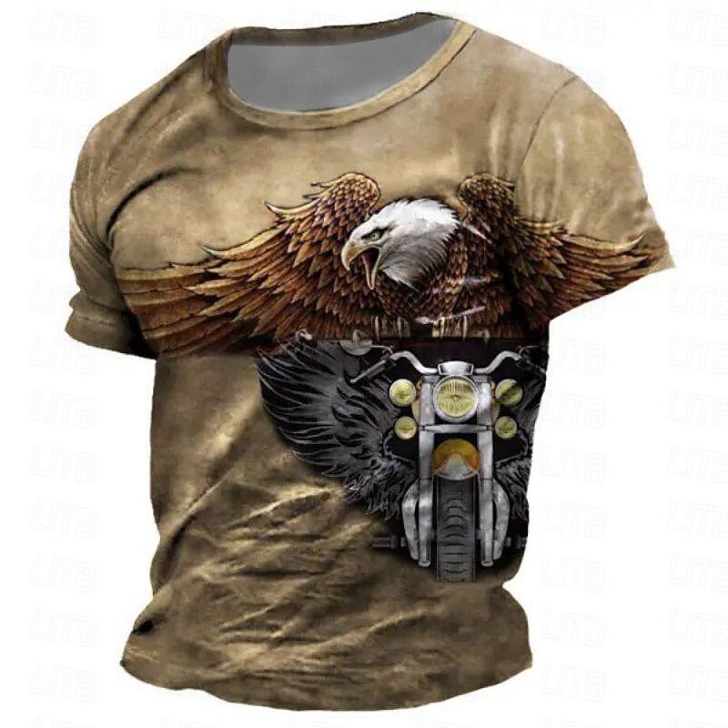Men's Graphic Eagle Motorcycle T Shirt Short Sleeve T shirt 3D Print Crew Neck Shirt Retro Vintage Casual Street Style Sports Outdoor Holiday Going out Black Blue Khaki Spring & Summer Clothing3