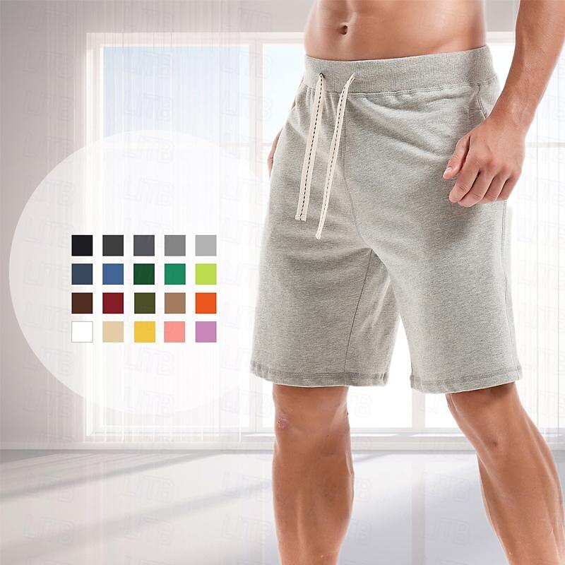 Men's Sweat Shorts Shorts Workout Shorts Casual Shorts Pocket Drawstring Elastic Waist Plain Comfort Breathable Knee Length Casual Daily Holiday Sports Fashion Smoky gray Black Micro-elastic - Main Image
