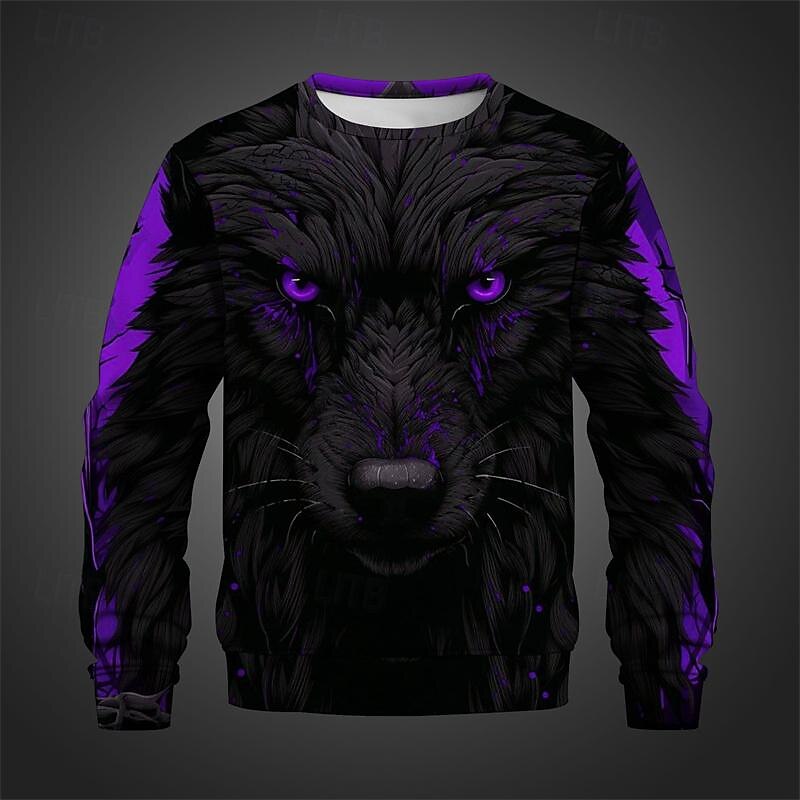 Men's Animal Wolf Sweatshirts Sweatshirt Pullover Long Sleeve Sweatshirt Crew Neck 3D Subculture 3D Print Vacation Holiday Going out 3D Print Spring &  Fall4