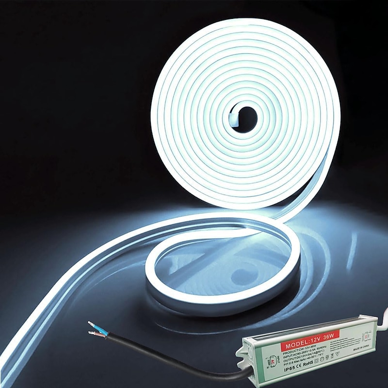 Waterproof Flexible LED Neon Strip Light with Power 12V Outdoor Silicone Rope 5 m 16.4 ft 600 SMD Pool Light Strip Suitable for Signature Bar Home Kitchen Bedroom Party Christmas Decorations2