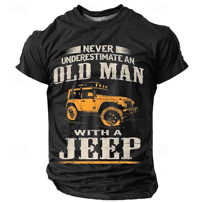 Car Old Man Men's Casual Street Style 3D Print T shirt Tee Sports Outdoor Holiday Going out T shirt Black Blue Brown Short Sleeve Crew Neck Shirt Spring & Summer Clothing Apparel S M L XL 2XL3