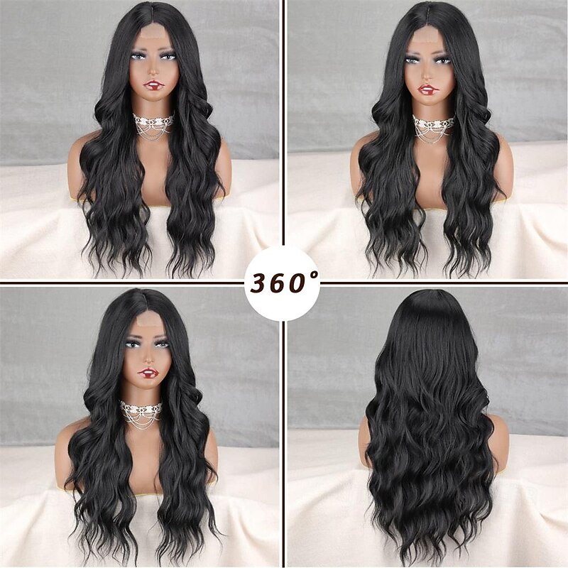 Long Black Wigs for Women 26 Inch Long Curly Wig Natural Looking Synthetic Heat Resistant Fiber Black Wavy Wig for Daily Party Use4