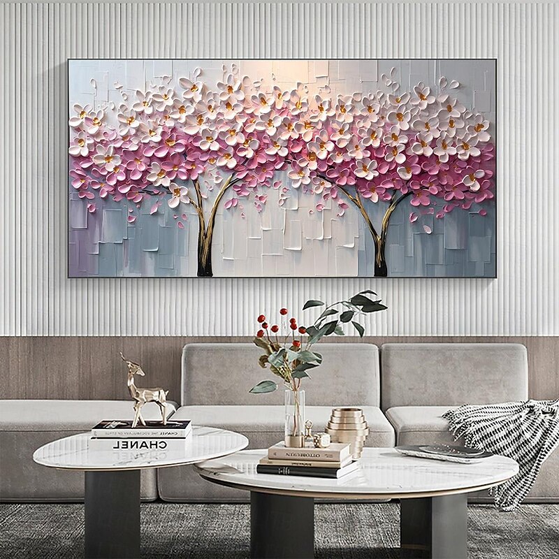 Hand painted Abstract Cherry Blossom Oil Painting on Canvas handmade  Pink Flower Painting for Living room Home Decor Large Custom Textured painting Wall Art Decor2