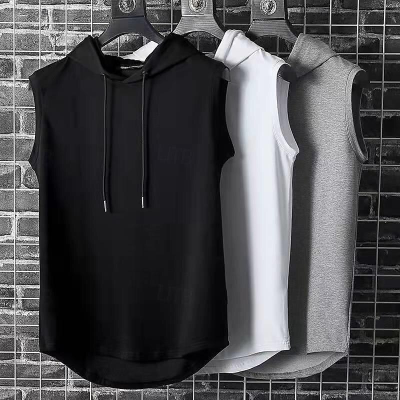 Men's Tank Top Vest Top Undershirt Sleeveless Shirt Sleeveless Hooded Summer Plain Fashion Designer Basic Vacation Street Going out Black White Blue Top Tee for Men