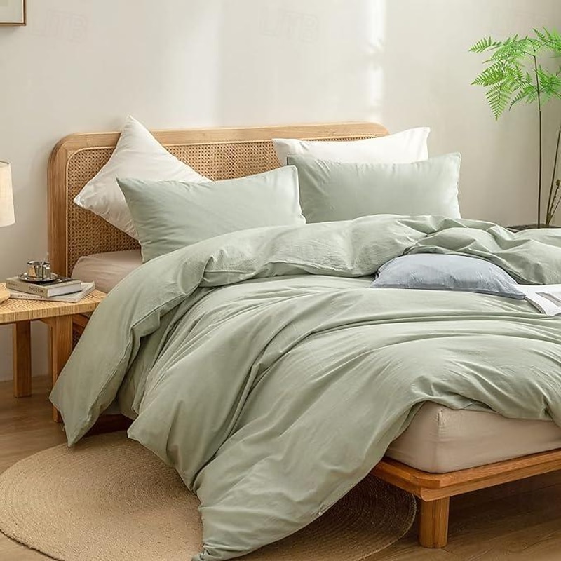 Bedding Duvet Cover Set - 1 Duvet Cover with 2/1 Pillow Shams - 3/2 Pieces Comforter Cover with Zipper Closure Sage Green Peach Puzz Red Blue Yellow White Black4