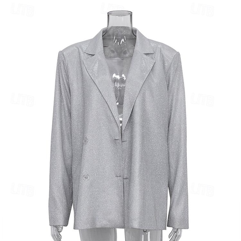 Set with Shiny Metallic Blazer Bra Straight Leg Pants 3 PCS Disco 1980s Party Outfits Suits & Blazers Underwear Suit Trousers Women's Carnival Party Club Wear4