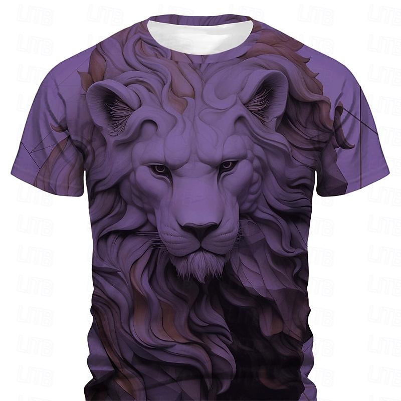 Men's Graphic Animal Lion T Shirt Short Sleeve T shirt 3D Print Crew Neck Shirt Designer Casual Subculture Sports Outdoor Holiday Going out Light Brown Light Purple Purple Spring & Summer Clothing4