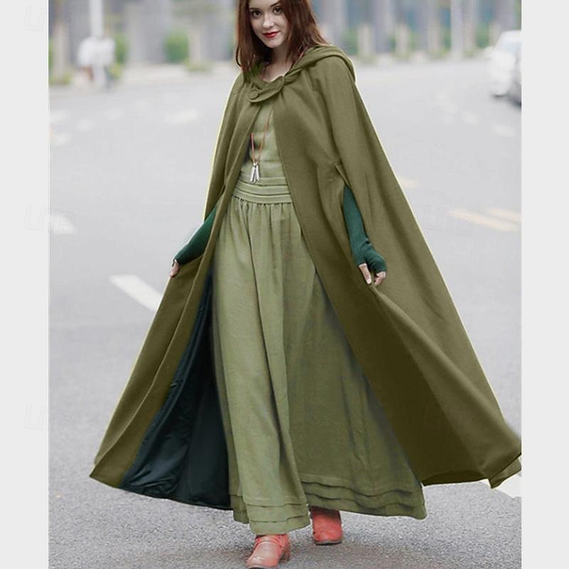 Retro Vintage Medieval Hooded Cloak Shawls Viking Ranger Elven Fancy Dress Women's Celtic Viking Fantasy Halloween Masquerade Party / Evening LARP Ren Faire Adults' Cloak4