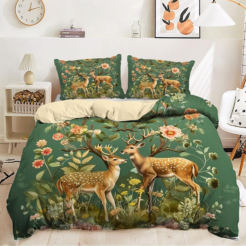 Forest Fawn Pattern Duvet Cover Set Set Soft 3-Piece Luxury Cotton Bedding Set Home Decor Gift King Queen Duvet Cover