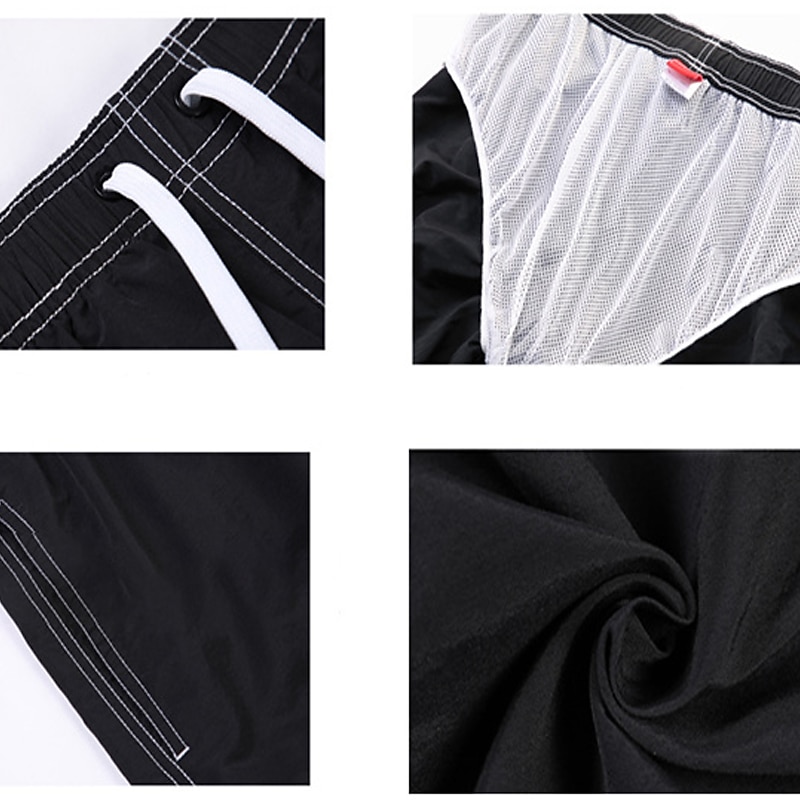 Men's Board Shorts Swim Trunks Going out Weekend Breathable Quick Dry Drawstring Elastic Waist with Pockets Plain Knee Length Gymnatics Casual Activewear Lake blue Black2