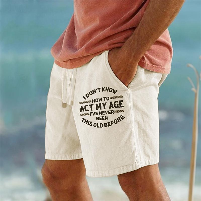 Men's Cotton Linen Shorts Summer Shorts Casual Shorts Drawstring Elastic Waist Front Pocket Letter Graphic Prints Breathable Soft Short Outdoor Casual Daily Streetwear Designer Micro-elastic3
