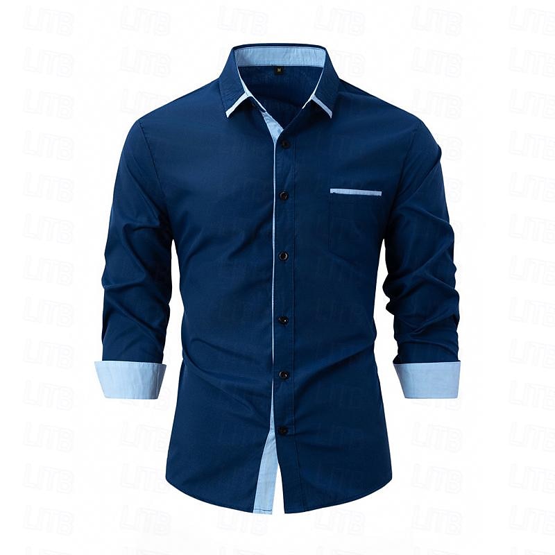 Men's Shirt Dress Shirt Collared Shirt Button Up Shirt Color Block Wedding Daily Light Blue Black White Light Green Long Sleeve Turndown Spring &  Fall Clothing Apparel Patchwork