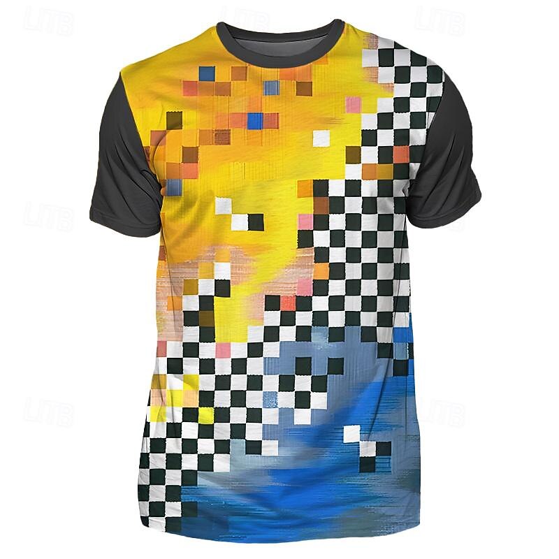 Men's Graphic Plaid Color Block T Shirt Short Sleeve T shirt 3D Print Crew Neck Shirt Designer Casual Subculture Sports Outdoor Holiday Going out Yellow Blue Purple Spring & Summer Clothing Apparel S2