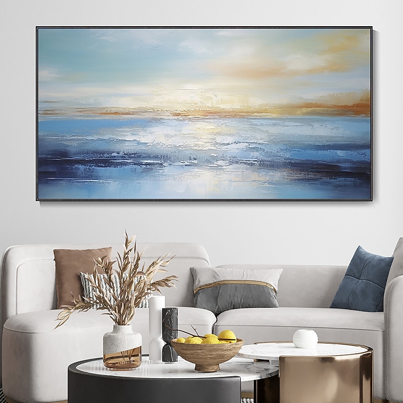 Hand Painted Abstract Ocean Oil Painting Wall Art Beach Seascape Canvas Textured painting Wall Art Hand-Painted Blue Sky Clouds Painting Home Decoration on canvas2
