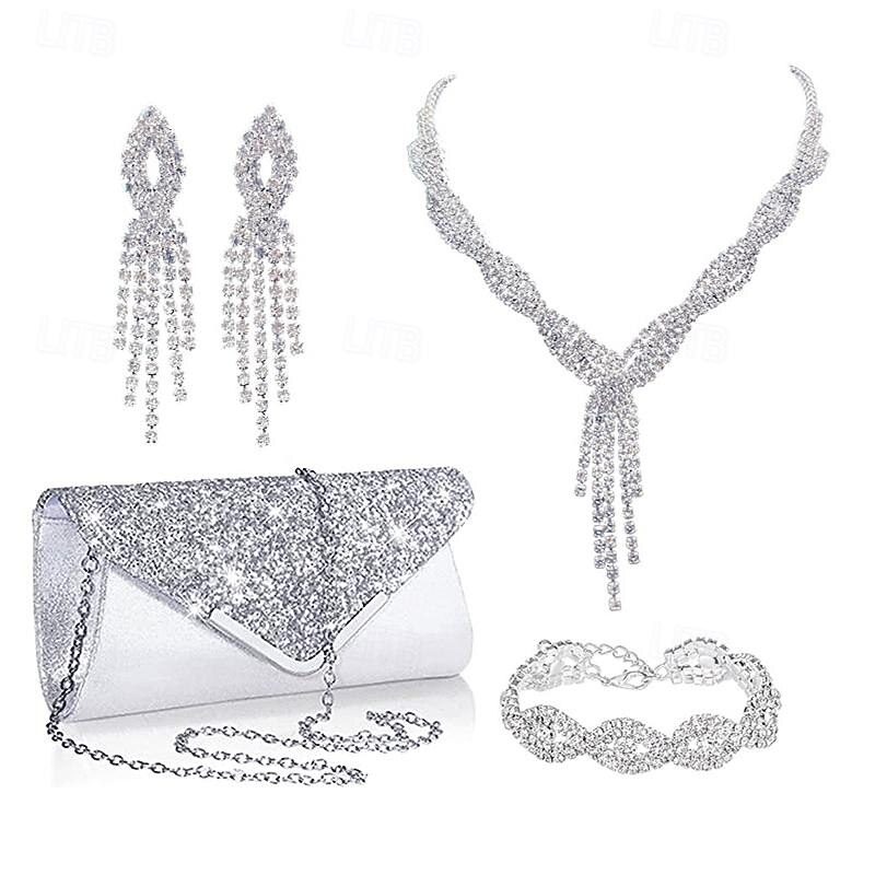 Light Luxury Dinner Handheld Bag Women's Premium Bag Bride Necklace Earrings Bracelet Tassel 4 Piece Jewelry Set