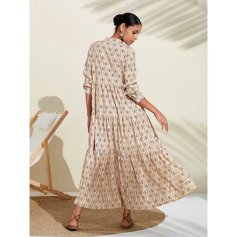 Women's Loose Pink Long Sleeve Floral Botanical Plants Pattern Plant Spring & Summer Spring and Summer V Neck Stand Collar Casual Daily Vacation S M L2