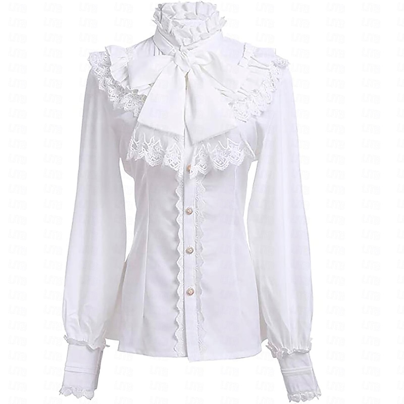 Retro Vintage Rococo Medieval Blouse / Shirt Ruffle Sleeve Princess Vampire Queen Lace Bow Solid Colored Fancy Dress Women's Pirate Royal Steampunk Masquerade Casual Daily Adults' Blouses4
